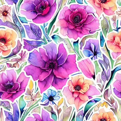 Watercolor Floral Pattern in Shades of Purple, Pink, and Green Watercolor Floral Pattern in Shades of Purple, Pink, and Green thumbnail