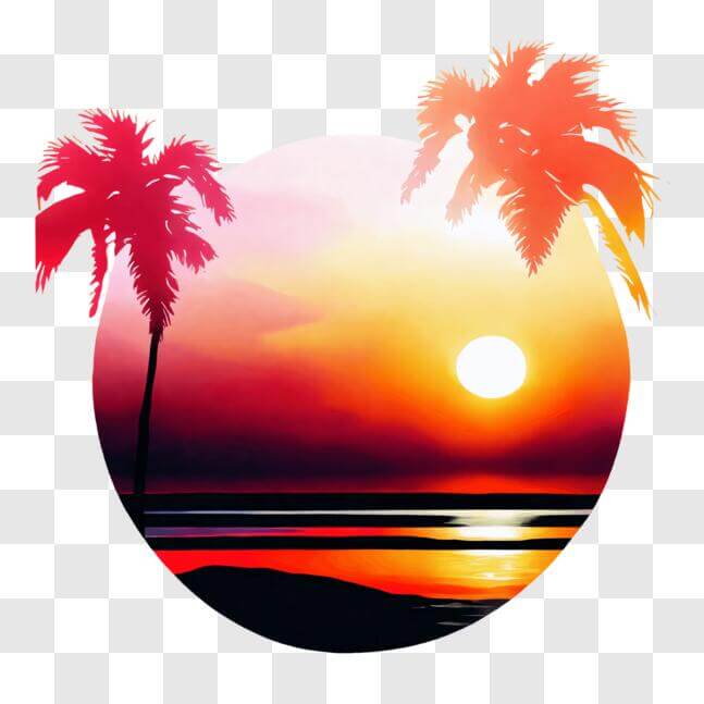 Download Circle of Palm Trees Sunset Painting PNG Online - Creative Fabrica
