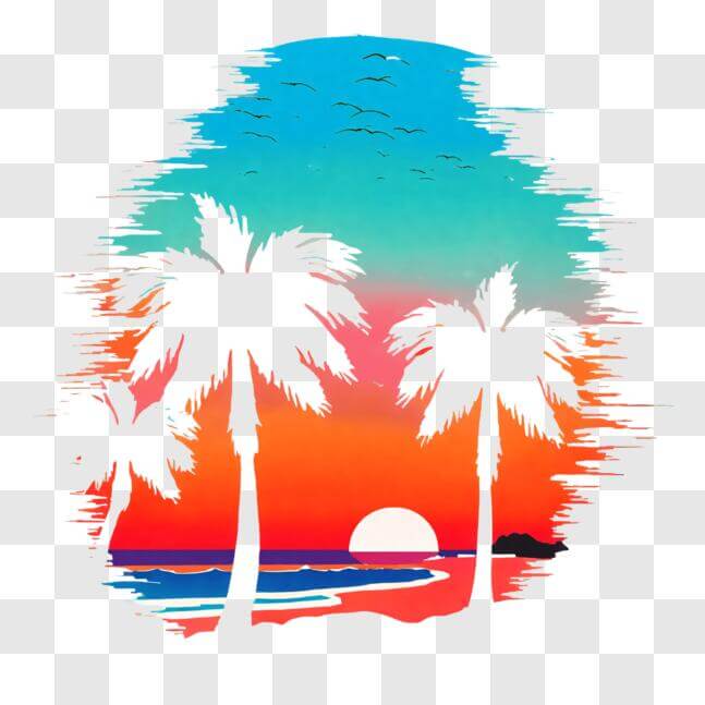 Download Tropical Beach Sunset with Palm Trees PNG Online - Creative ...