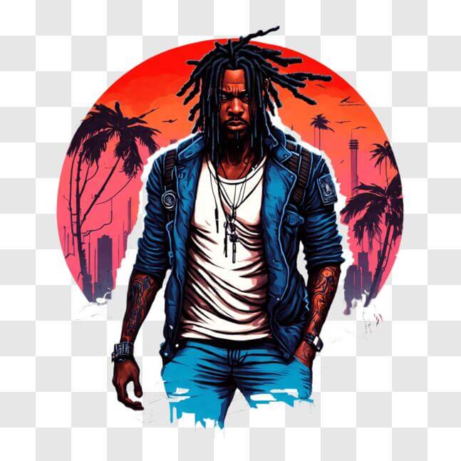 Download Man with Dreadlocks Standing in Front of a Sunset Illustration ...