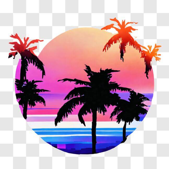 Download Artistic Palm Trees on a Colorful Background PNG Online ...