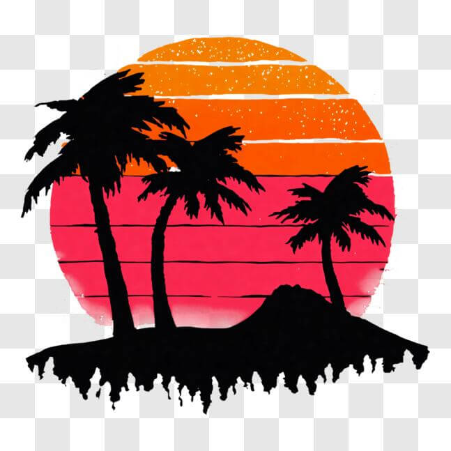 Download Beautiful Sunset with Palm Trees Silhouette PNG Online ...