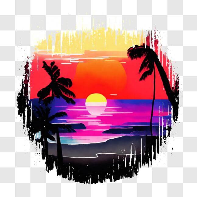 Download Abstract Beach Scene with Palm Trees at Sunset PNG Online ...