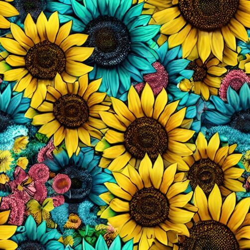 Colorful Floral Pattern with Sunflowers on Blue Background Colorful Floral Pattern with Sunflowers on Blue Background thumbnail