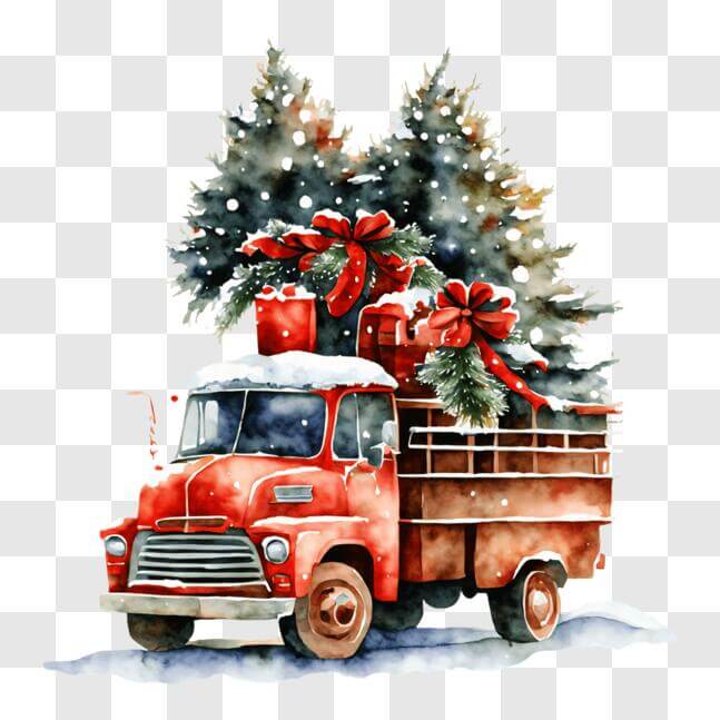 Download Red Christmas Truck with Presents PNG Online - Creative Fabrica