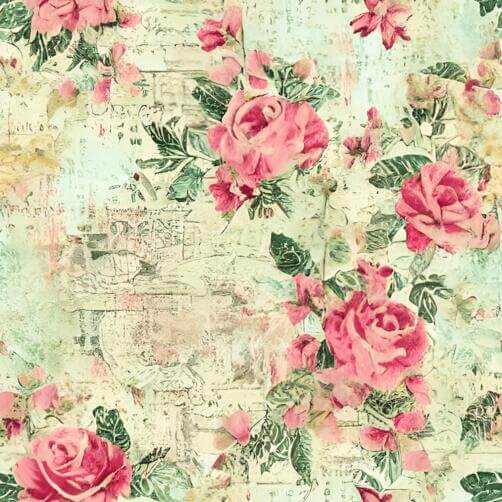 Vintage Floral Wallpaper with Pink Roses and Musical Notes Vintage Floral Wallpaper with Pink Roses and Musical Notes thumbnail