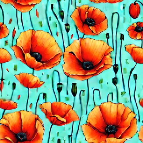 Orange Poppy Flower Pattern on Turquoise Background Orange Poppy Flower Pattern on Turquoise Background thumbnail