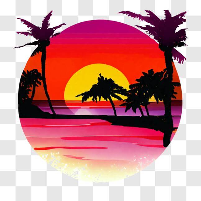 Download Vibrant Sunset with Palm Trees and Ocean PNG Online - Creative ...