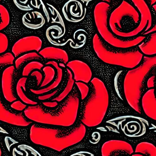 Red Rose Tattoo Art on Black Background with Floral Designs Red Rose Tattoo Art on Black Background with Floral Designs thumbnail