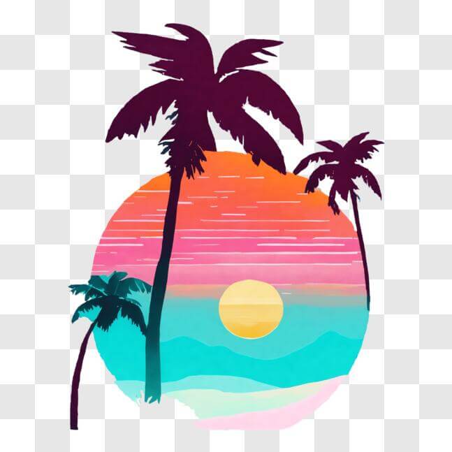 Download Sunset Palm Trees Circle Background PNG Online - Creative Fabrica