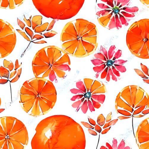 Abstract Seamless Pattern of Oranges, Flowers, and Leaves Abstract Seamless Pattern of Oranges, Flowers, and Leaves thumbnail