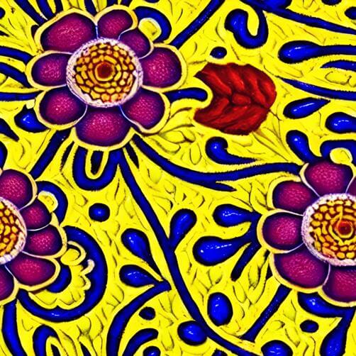 Yellow Tile with Purple and Blue Flowers Yellow Tile with Purple and Blue Flowers thumbnail