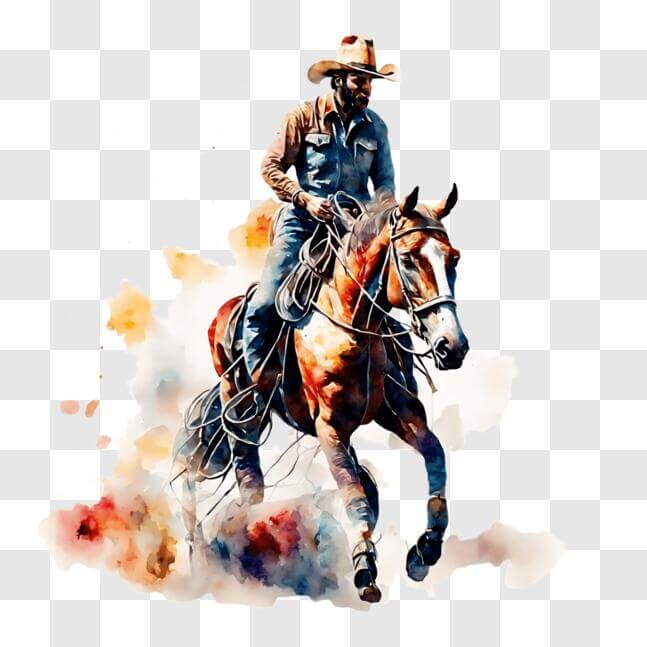 Download Colorful Cowboy Riding Horse in Rodeo Event PNGs Online ...