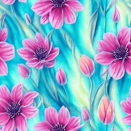 Seamless Pink Flowers Pattern on Blue Background Seamless Pink Flowers Pattern on Blue Background thumbnail