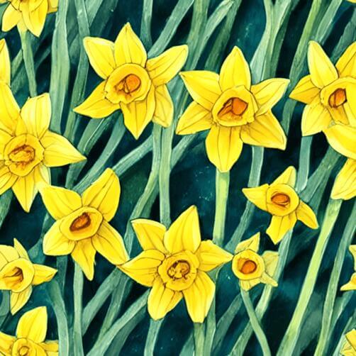 Seamless Yellow Daffodil Pattern on Blue Background Seamless Yellow Daffodil Pattern on Blue Background thumbnail