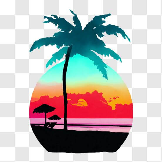 Download Beach Sunset with Palm Trees in Circular Frame PNG Online ...