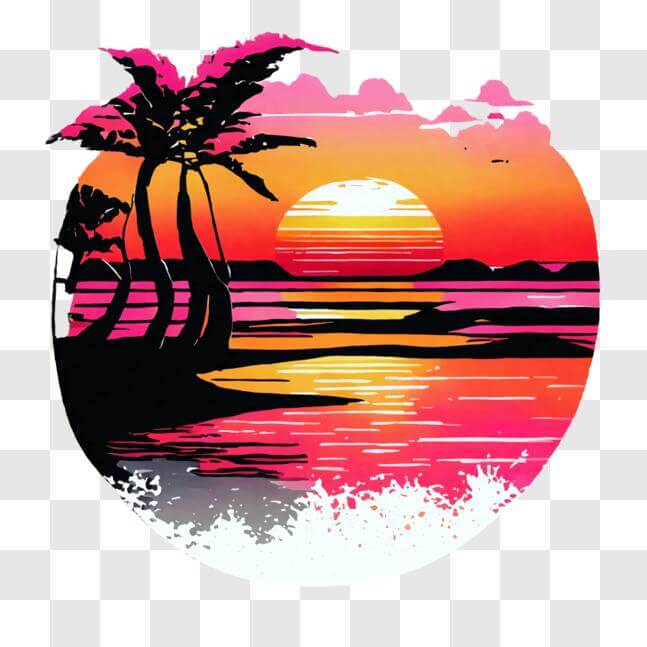 Download Idyllic Beach Sunset with Palm Trees and Waves PNG Online ...