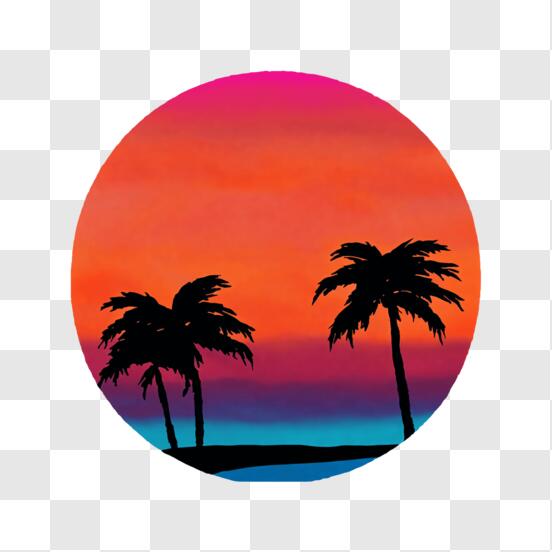 Download Beach Sunset with Palm Trees in Circular Frame PNG Online ...