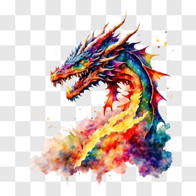 Bunter Drachenkopf mit Wasserfarben bedeckt PNGs online herunterladen