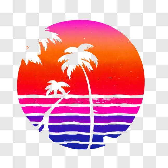 Download Stunning Sunset with Palm Trees in Circle PNG Online ...