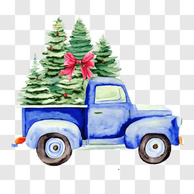 Download Blue truck with Christmas tree and decorations PNGs Online ...