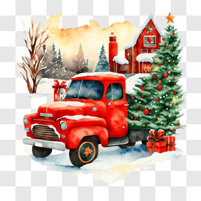 Download Festive Holiday Truck with Christmas Decorations PNG Online ...