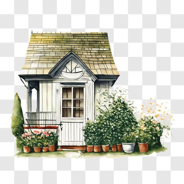Download Charming Small House with Potted Plants PNG Online - Creative ...