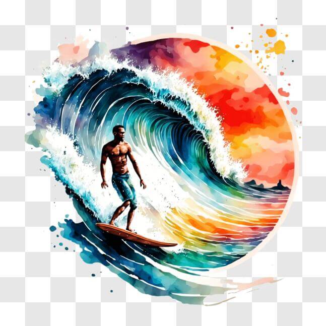 Download Surfer Riding Waves on Colorful Surfboard PNGs Online ...