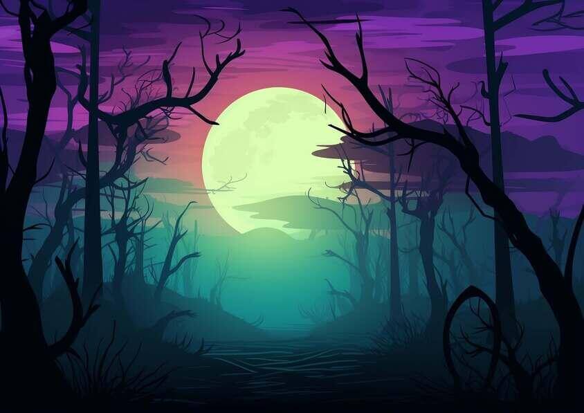 Download Dark Forest at Night with Full Moon Backgrounds Online ...