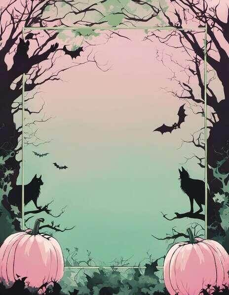 Download Halloween Pumpkin Frame with Bats in the Forest Backgrounds ...
