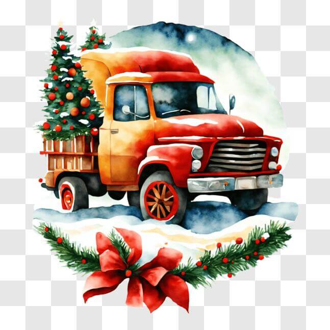 Download Vintage Truck with Christmas Tree on Top PNG Online - Creative ...