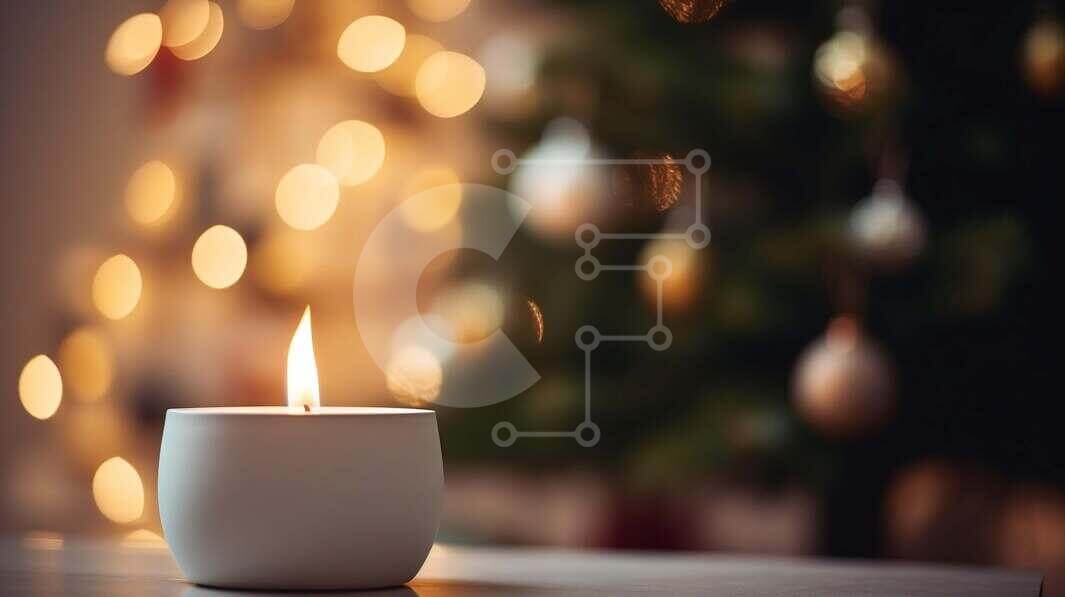White Candle and Christmas Tree stock photo Creative Fabrica