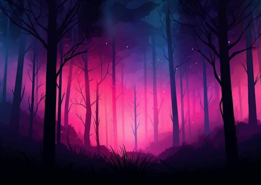 Download Mysterious Dark Forest with Pink and Purple Lights Backgrounds ...