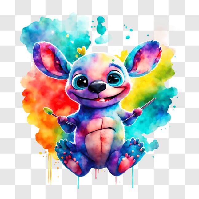 Download Colorful Stitch Cartoon Character on Paint Splatters PNGs ...