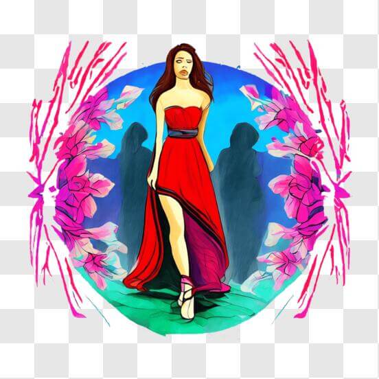 Baixe Mulher Elegante de Vestido Vermelho Rodeada por Flores em Flor PNG - Creative  Fabrica