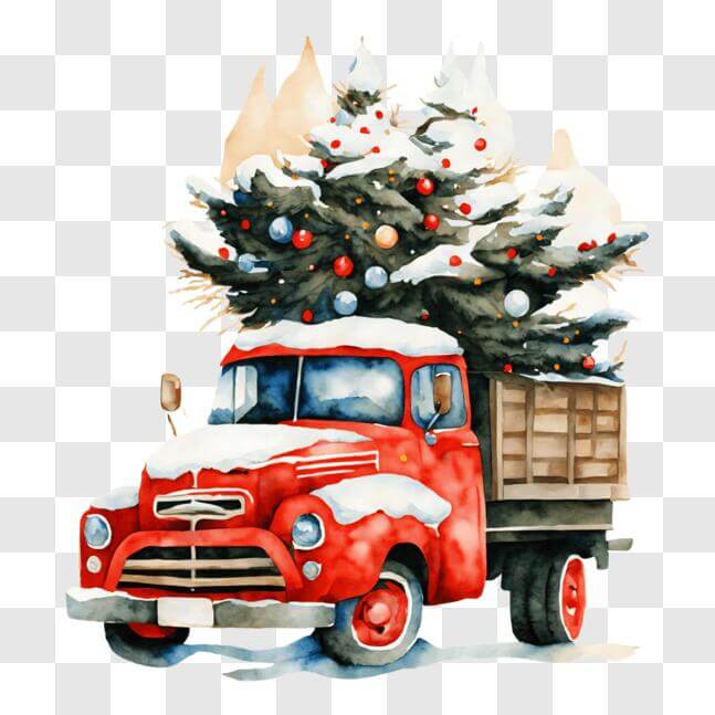 Download Vintage Truck Transporting Christmas Tree PNG Online ...