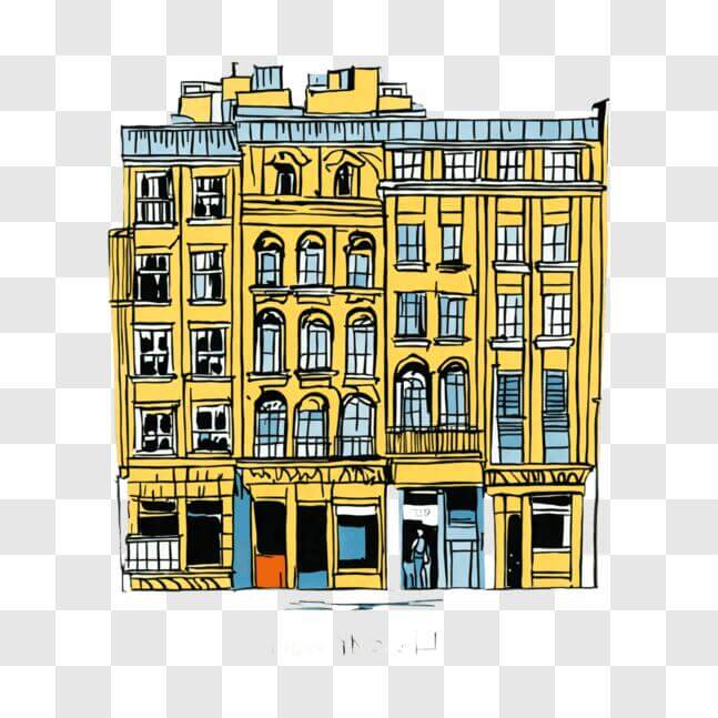 Download New York City Building Illustration in Yellow and Blue Tones ...