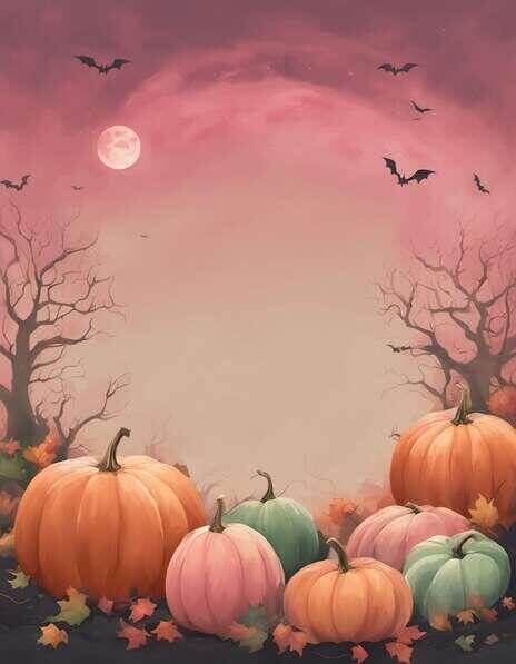 Download Colorful Halloween Pumpkins with Bats Flying Around ...