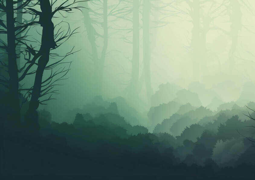 Download Dark Forest Illustration with Fog and Birds Backgrounds Online ...