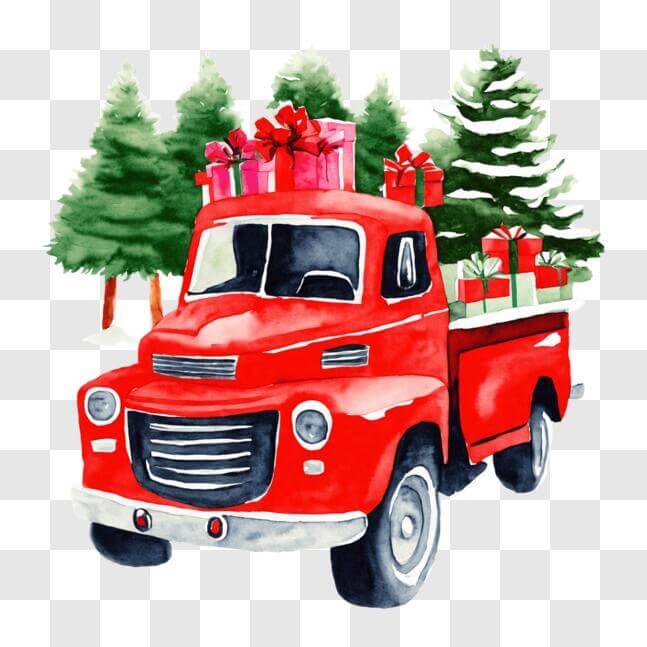 Weihnachts-Duschvorhang 'Roter LKW' – Rustikales Bauernhaus Design, Wasserdicht, 182 X 182 Cm Mit 12 Haken