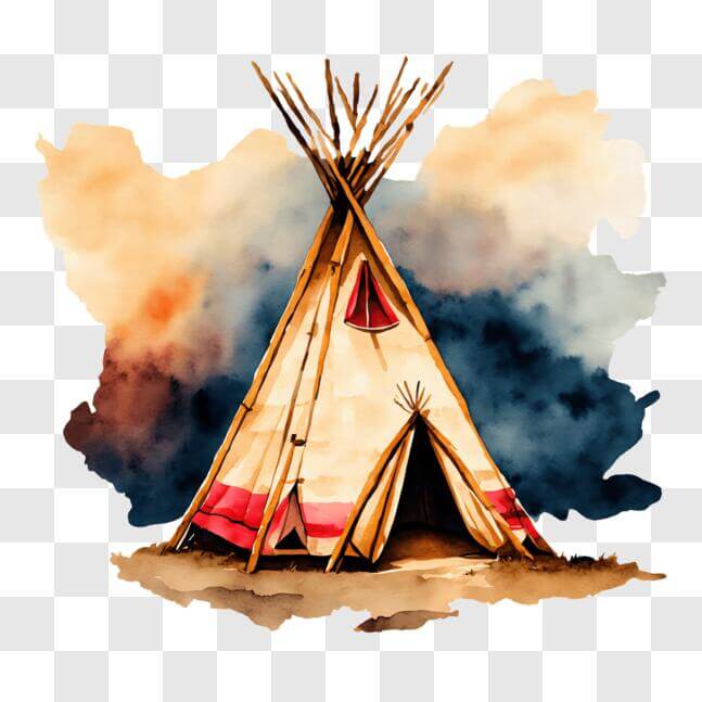 Download Watercolor Painting of Indian Teepee with Authentic Native