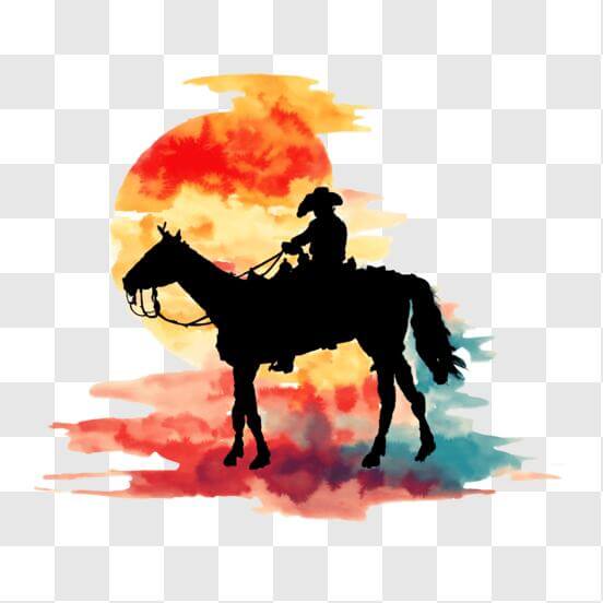 Download Cowboy Riding Horse at Sunset - Western Themed Illustration ...