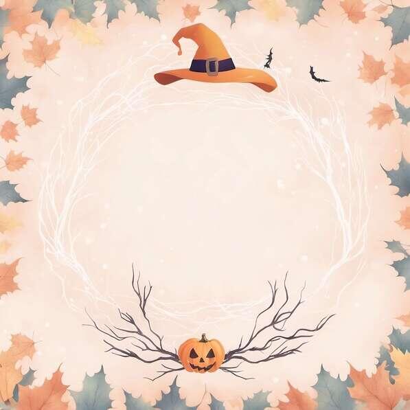 Download Circular Halloween Pumpkin Frame with Witch Hat and Autumn ...