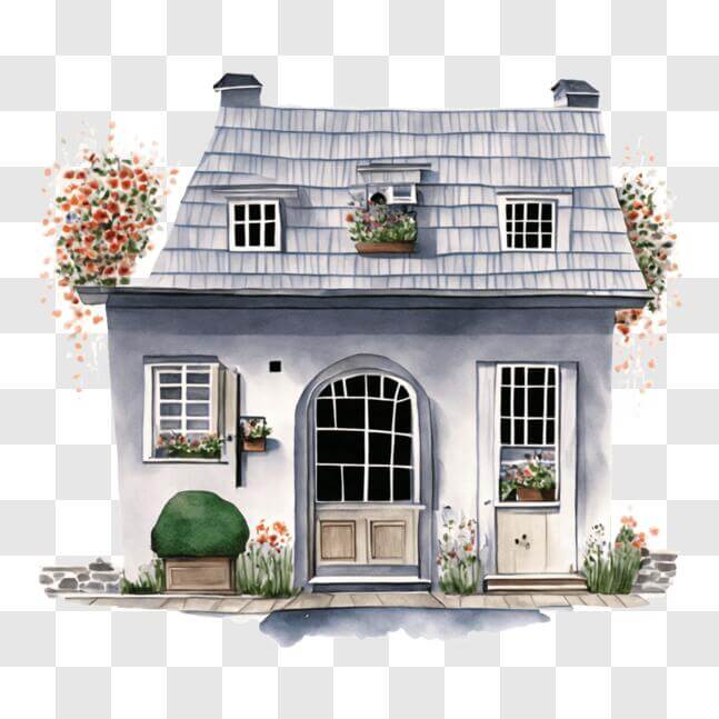Download Watercolor Painting of an Old-Style House with Flowers and ...