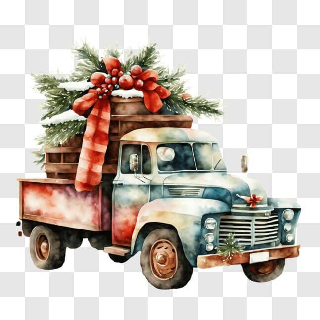 Download Vintage Truck with Christmas Tree and Presents PNG Online ...
