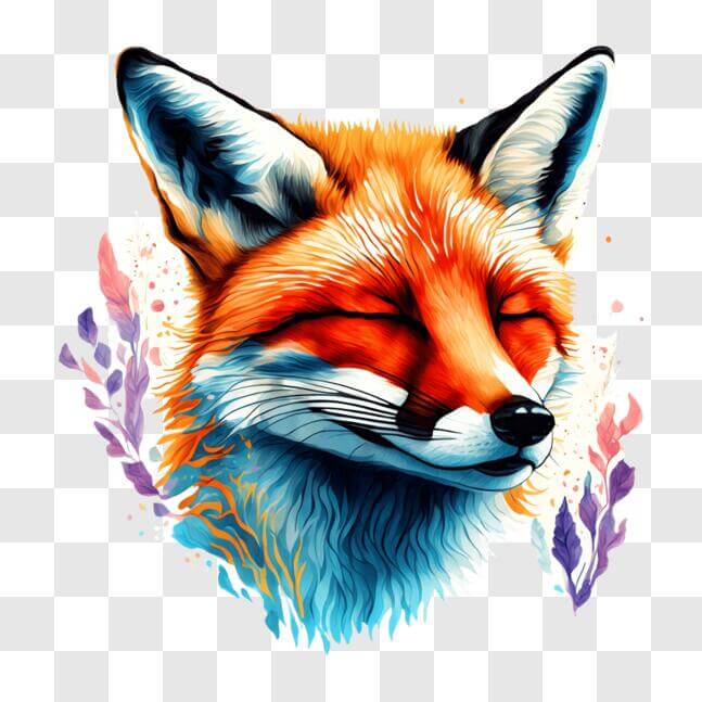 Download Colorful Fox Artwork on Abstract Floral Background PNGs Online ...