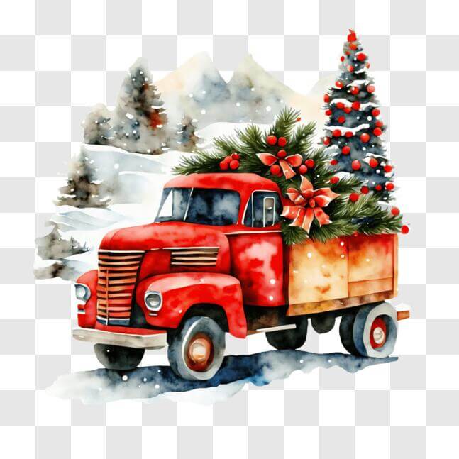 Download Christmas Truck with Ornamental Tree in Winter Wonderland PNG ...