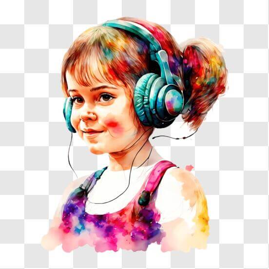 Uma única linha desenhando uma garota feliz usando fone de ouvido