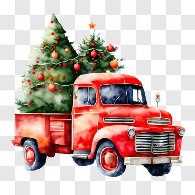 Download Red Christmas Truck with Tree in the Back PNGs Online ...