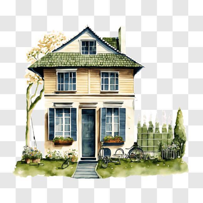 Download Charming Countryside House in a Watercolor Painting PNG Online ...
